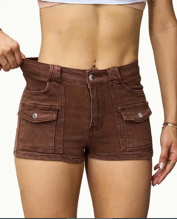 Women's Stretch Denim Shorts Solid Colour Street Style Shorts_voghion.com