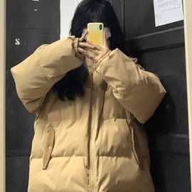 灯芯绒拼接棉服女秋冬新款韩版学生宽松加厚面包服棉袄外套潮