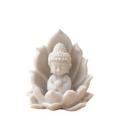 Cute Lotus-Sitting Buddha Figurine for Car and Desktop Decoration, Zen-Inspired Center Console Ornament (Other Automotive Interior Supplies) - 1-piece-in-original-color-comes-with-traceless-adhesive