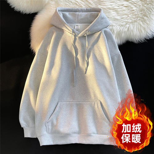 Men's 2024 New Hooded Sweatshirt Casual Thicken Warm Outerwear High-end Plain Color for Autumn and Winter