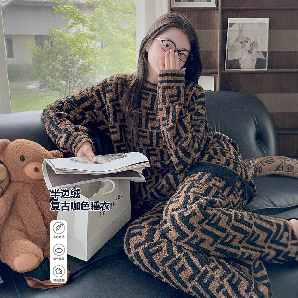 (2개) 소녀 하프 벨벳 파자마 2024 년 가을 겨울 새로운 어린이 소녀 큰 소년 소녀 코랄 벨벳 세련된 홈 옷