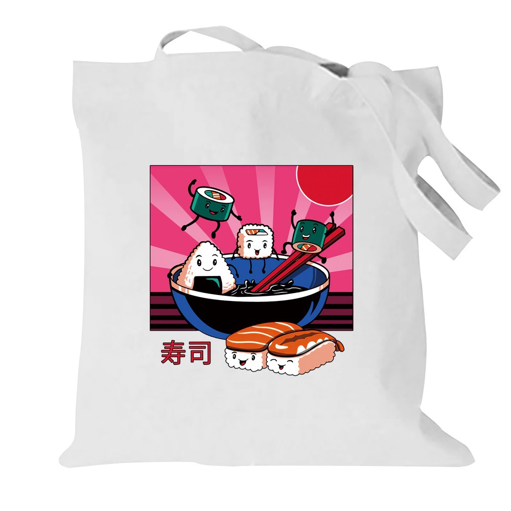 跨境日系神奈川印花帆布包原宿单肩包学生时尚手提袋购物袋独立站