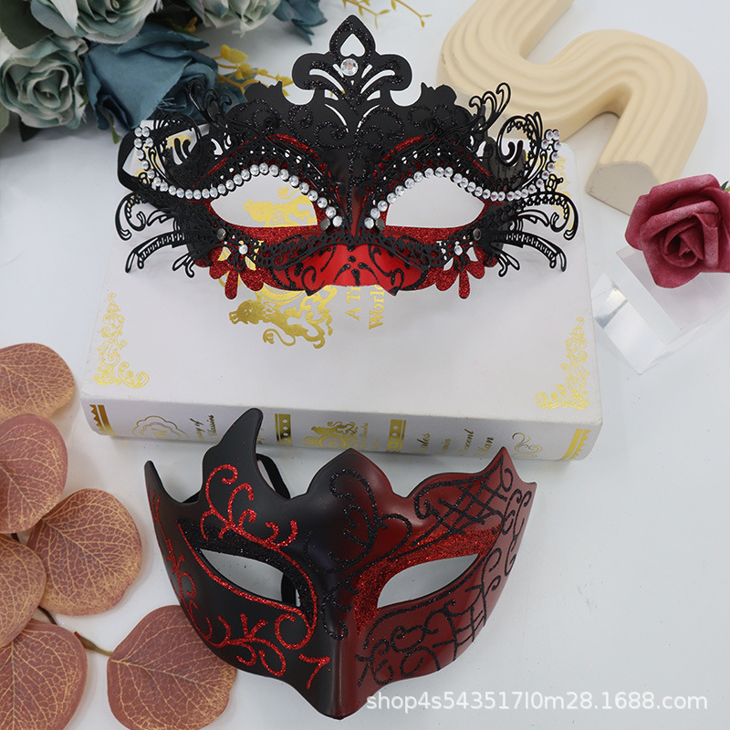 Máscaras de media cara pintadas con diseño de cola de fénix con incrustaciones de diamantes de Amazon Iron Art para hombres y mujeres, máscaras de disfraces para fiestas de Halloween.