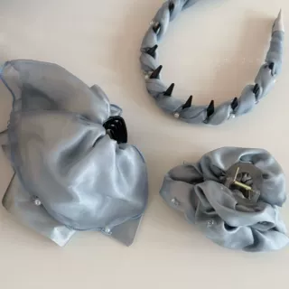 精致蓝色水晶珍珠缠绕带齿发箍女抓夹超大裙摆高马尾抓夹鲨鱼夹