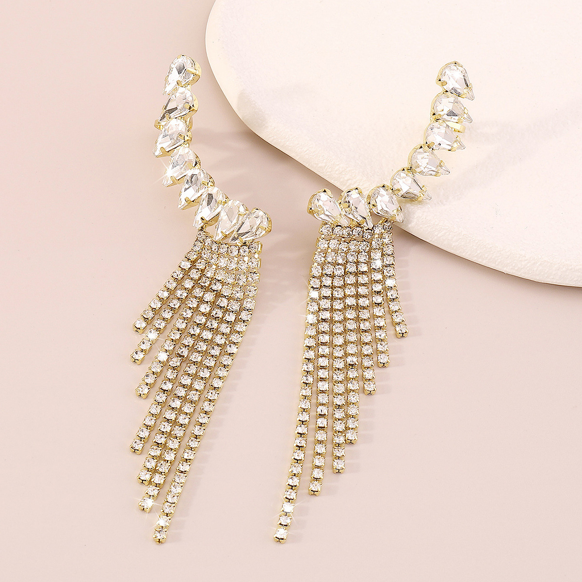 20g Weight Rhinestones Inlay Material Earrings Classification Alloy Material Geometric Pattern Women'S Gender Fashion Style Gold, Silver Color Fashion Geometric Alloy Rhinestones Drop Earrings 9