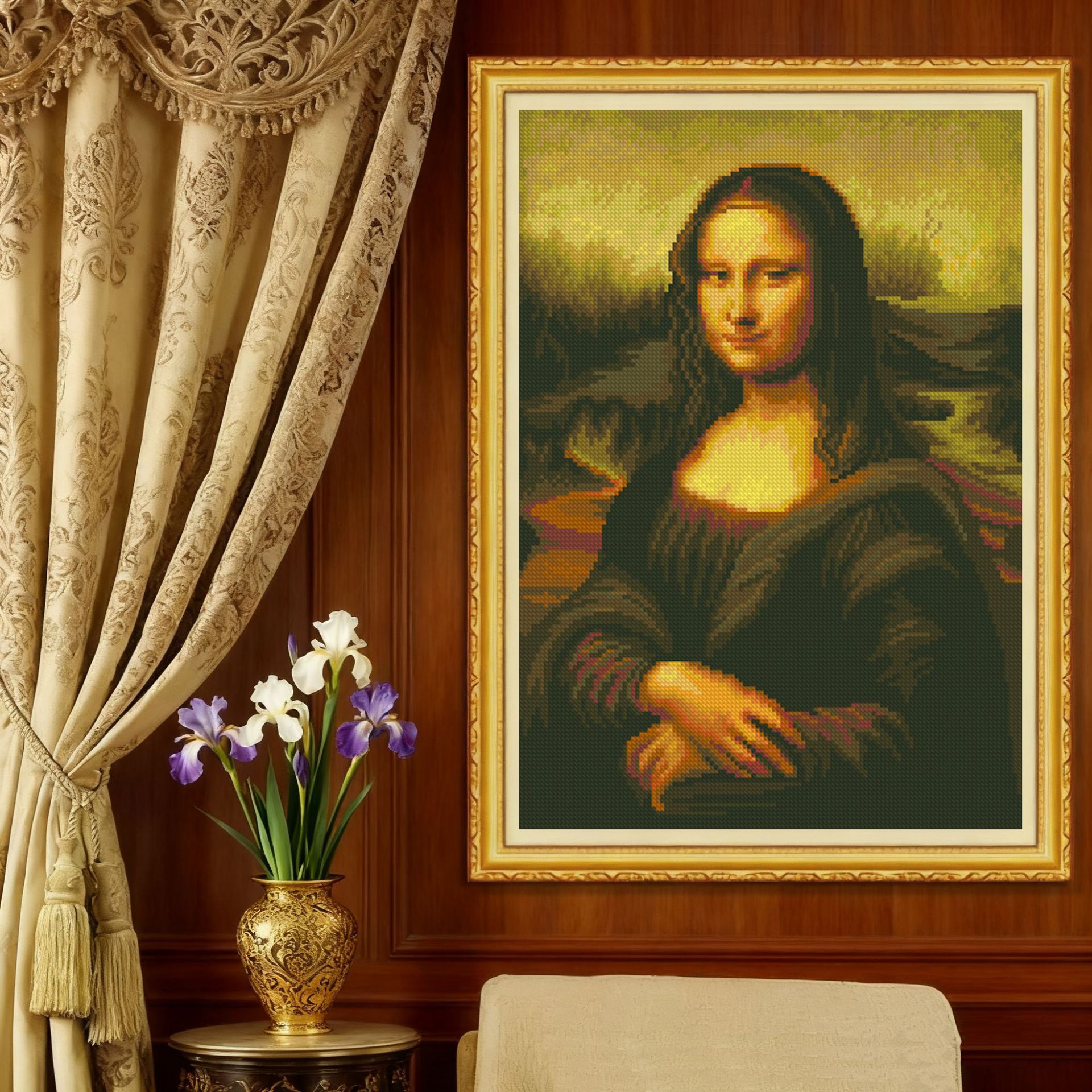 Transfronterizos ingleses Mona Lisa pinturas al óleo de estilo europeo personajes famosos impresión de precisión paquete de material de bordado cruzado