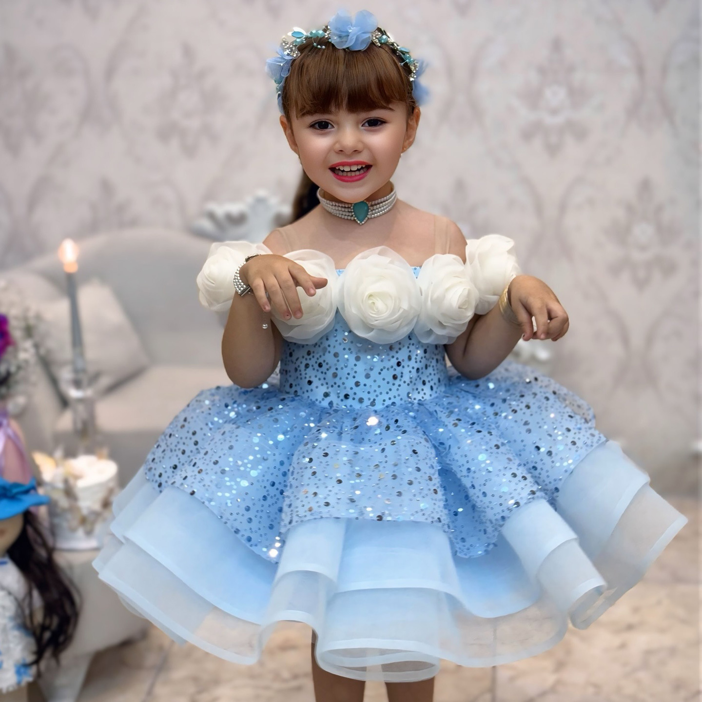 2026 New Model Children's Flower Cross-Border Little Girl Beaded Embroidery Birthday Party Princess Dress Host Piano_voghion.com