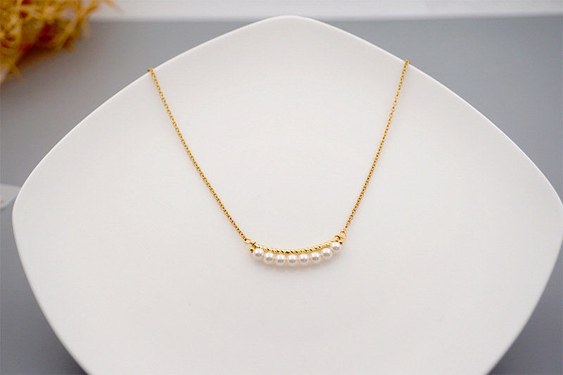 Fashion Solid Color Titanium Steel Beaded Chain Necklace 1 Piece