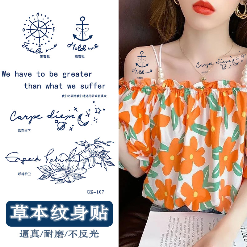 Tatuajes temporales semipermanentes estilo INS, pegatinas de tatuajes de hierba, letras de animales, dibujos animados, impermeables, resistentes al sudor, pegatinas para cubrir cicatrices image 90
