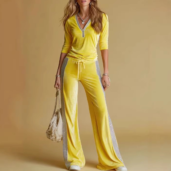 Amazon Cross-Border European and American New Women's High-End Velvet Casual Suits Amazon Cross-Border European and American New Women's High-End Velvet Casual Suits