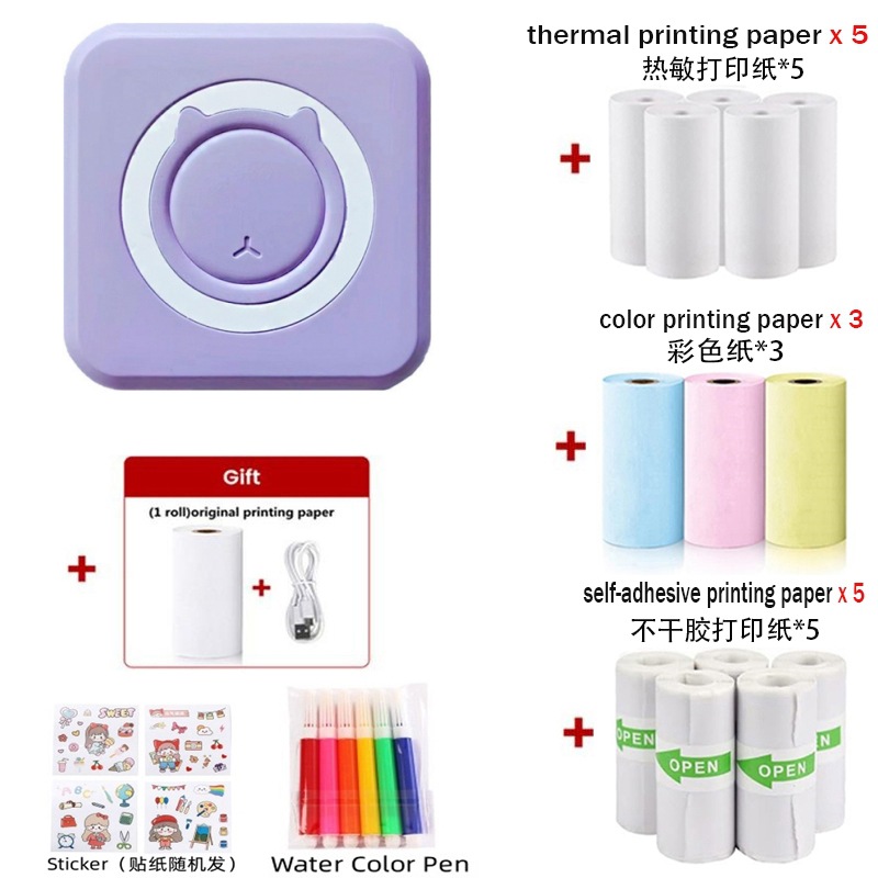 C15 보라색-영어 버전 [열 종이 1 롤, 열 종이 5 롤, 색종이 3 롤, 자체 접착 5 롤, 수채화 펜 스티커 6 개 포함]]