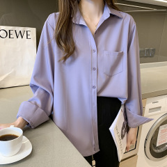 2024春秋シャツの女性の上着のデザイン感の小さい大衆の復古の純色のシフォンのシルクの滑りの気質の長袖のシャツの女性