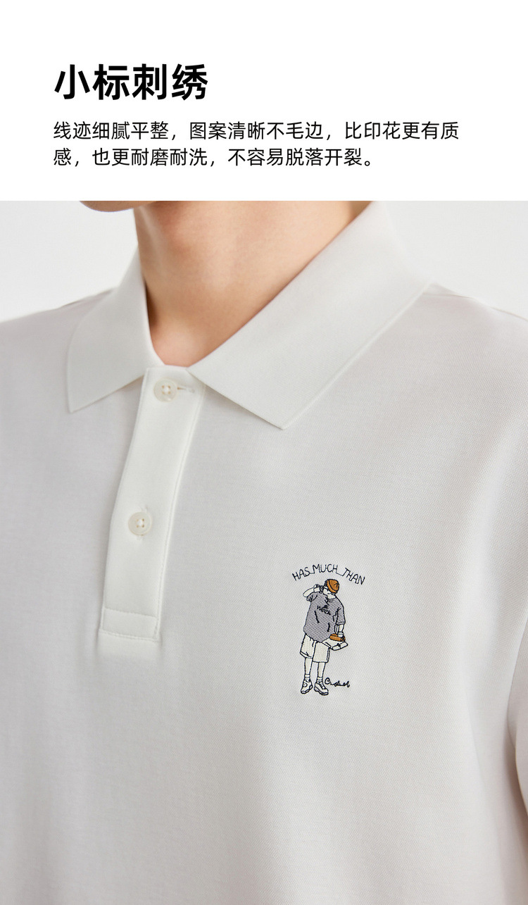 Áo polo nam cổ bẻ thêu họa tiết, tay ngắn, chất liệu cotton pha — đen chi tiết 5