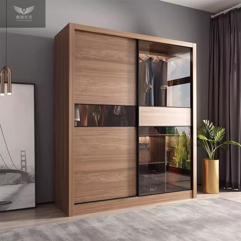 Moderno y simple armario de dormitorio doméstico tipo tablero nórdico puerta corredera armario de almacenamiento de puerta corredera de vidrio económico image 4
