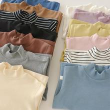 儿童无骨中领纯棉百搭打底衫磨毛秋冬男女童无痕半高领内搭长袖T