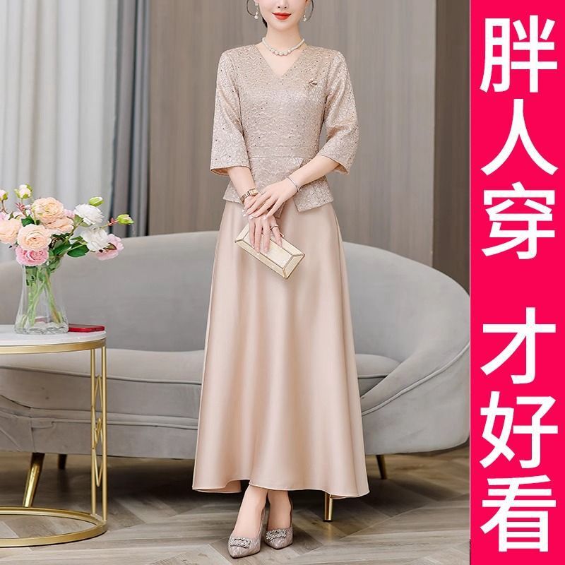 100.00kg High-end plus size Happy Mother-in-law Wedding Dress New Chinese Style National Style Long Sleeve Mother dress Women's Western Style Dress