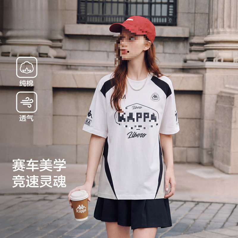 Back-To-Back Sports Short-Sleeved Couple's New Summer Style Pure Cotton Racing Style Retro T-Shirt for Men and Women in American Style