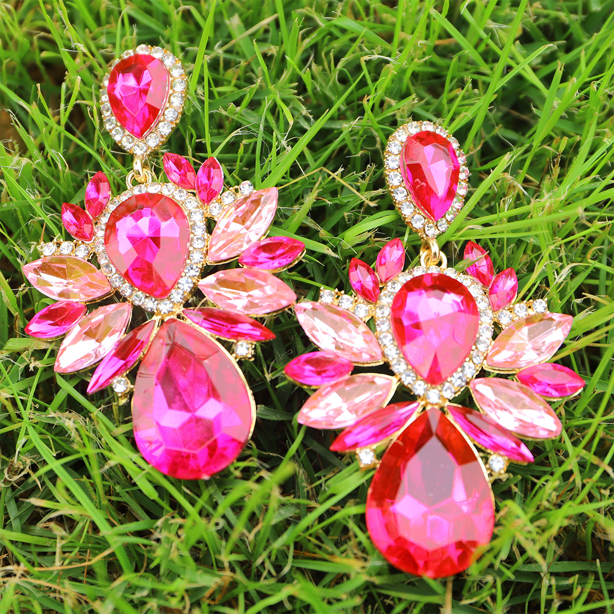 Exaggerated Multi-layer Drop-shaped Big Gem Embedded Alloy Earrings display picture 2