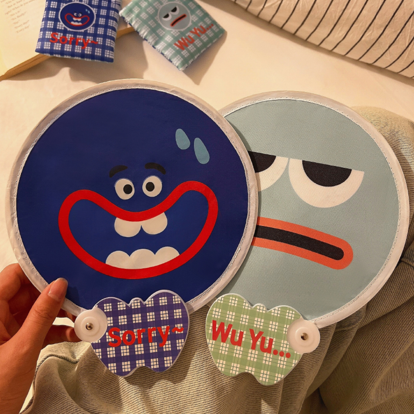 Cartoon double-sided summer foldable cute handheld children's round…