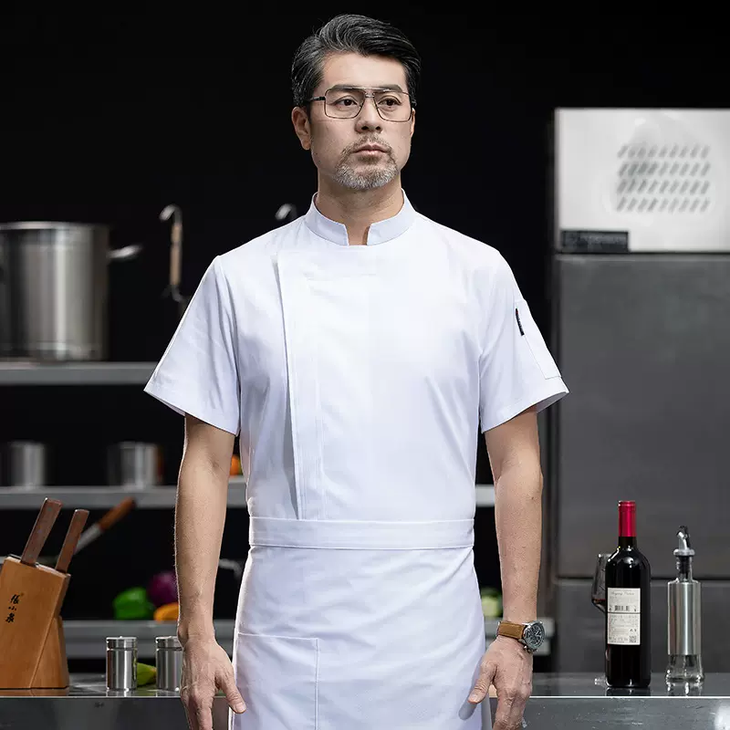 法式糕点面点厨师工作服短袖透气厨师工装弹力logo大码纯白厨师服