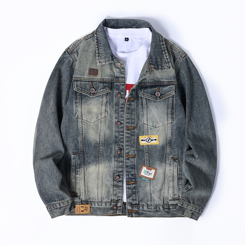 Giacca di jeans uomo classica retro ampia con colletto a revers_voghion.com