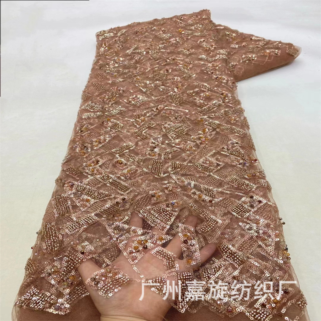 Europa y América sequilla diamante tela teñida geometría de encaje vestido vestido de noche tela JX4153