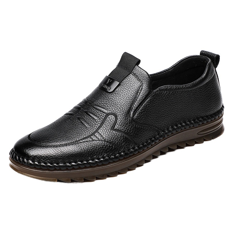 Zapatos casuales de cuero de vaca de primera capa para hombre, zapatos de cuero genuino con suela suave y superficie suave para hombre, zapatos transpirables para papá.