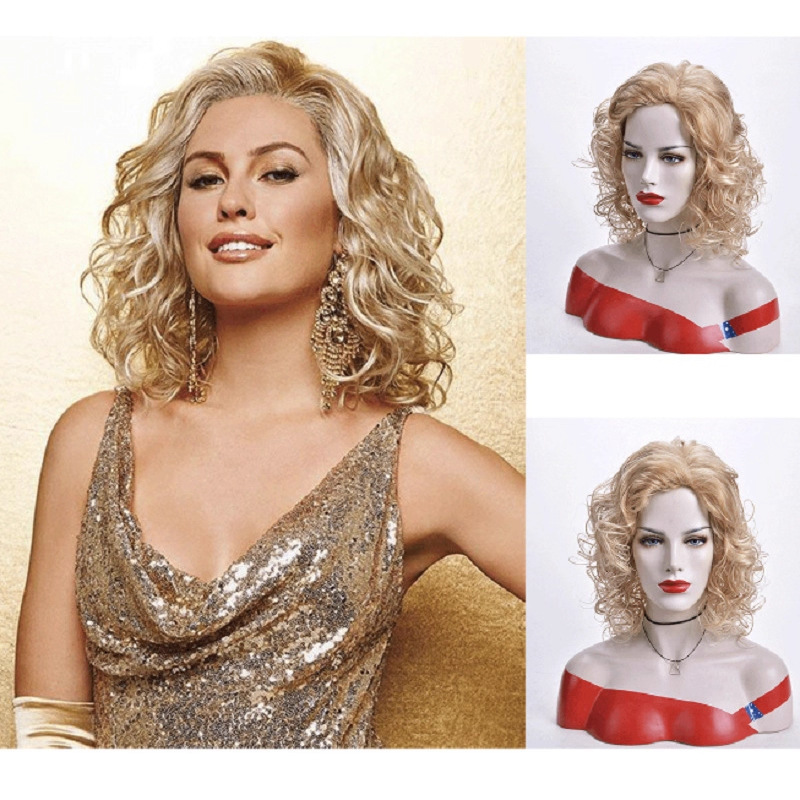 European and American Wigs, Medium-Length Curly Hair, European and American Women, African Fashionable Golden Chemical Fiber High-Temperature Silk Full Headgear Manufacturer European and American Wigs, Medium-Length Curly Hair, European and American Women, African Fashionable Golden Chemical Fiber High-Temperature Silk Full Headgear Manufacturer