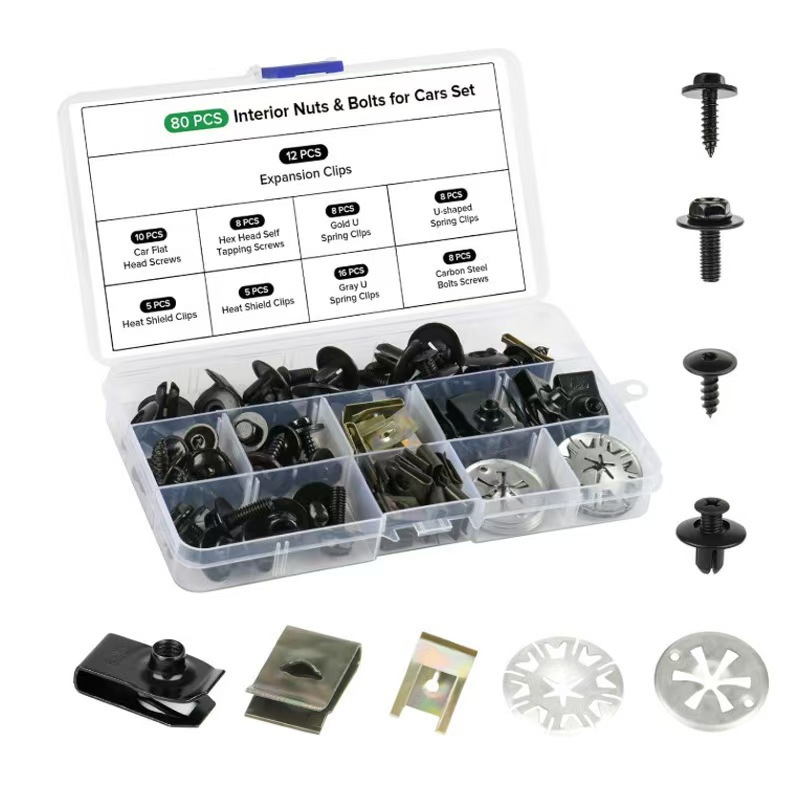 80Pcs Car Clips U-Shaped Fasteners Body Screws Bolts Clip Kit Hood Insulation Cotton Iron Sheet Accessories