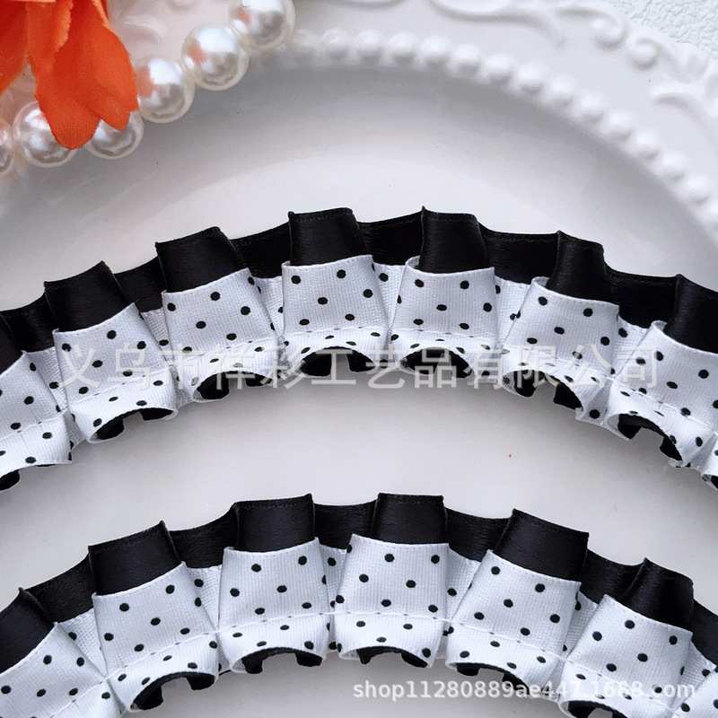 2.5cm Double-Layer Lace Trim Accessories for Handmade DIY Card Holders, Decorative Materials for Itabag, Polka Dot Ribbon, Crinkle Ribbon