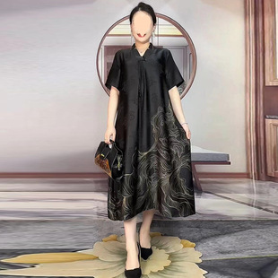 2025夏季新款國風復古香雲紗連衣裙女裝寬松高檔桑蠶絲改良旗袍裙