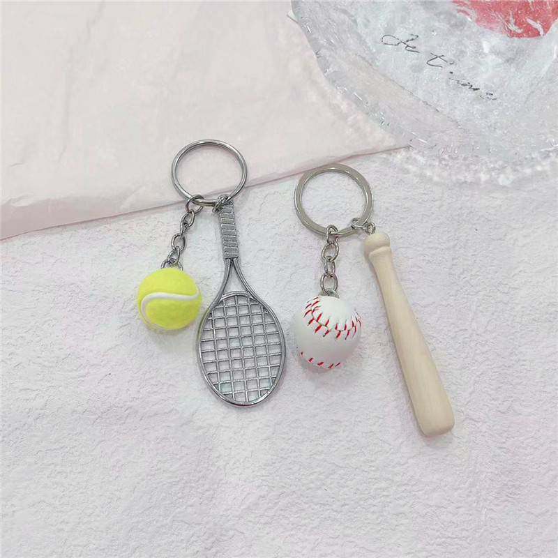 20g Weight Keychain Classification Daily, Sports Occasion Pu Leather Material Baseball, Tennis Racket Pattern Unisex Gender Simple Style Style Simple Style Baseball Tennis Racket Pu Leather Unisex Keychain 7