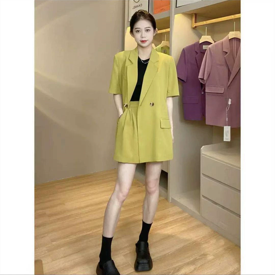 [Готовый запас] 226 женский костюм больших размеров, летний тонкий маленький костюм с короткими рукавами, шорты, комплект из двух предметов