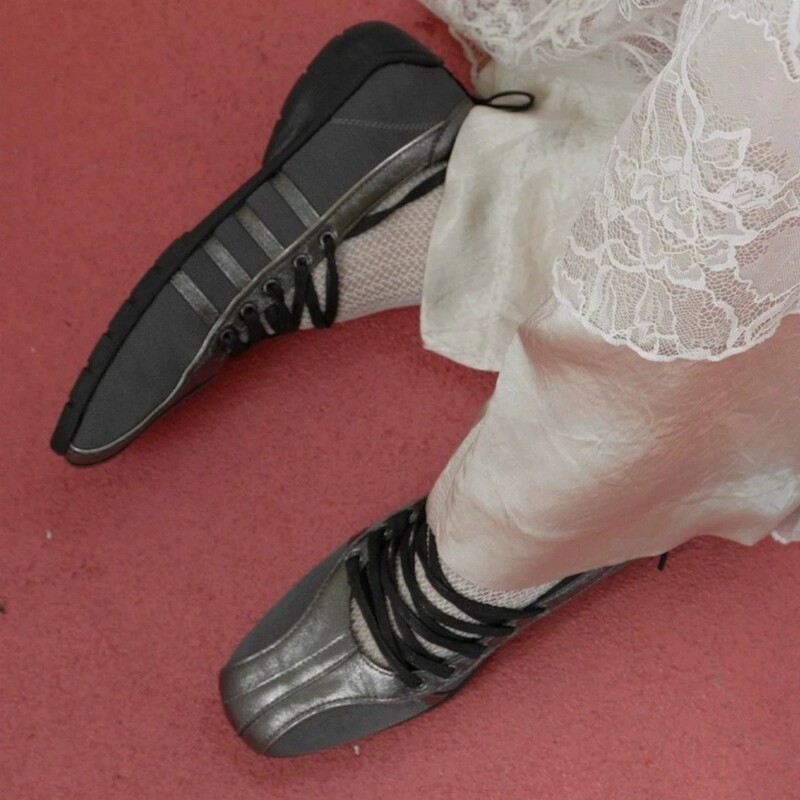 Korean Niche Design Sports Ballet Shoes for Women 2025 Summer New Silver Flats Thick-Soled Mary Jane Shoes