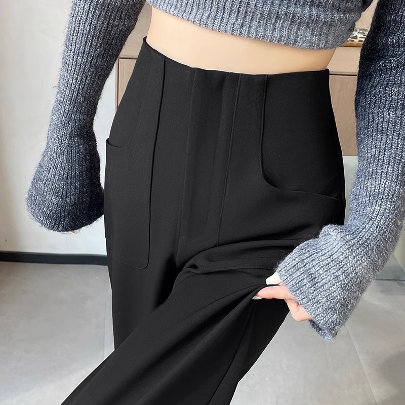 Negro de cintura alta versión estrecha traje pantalones de piernas anchas para mujeres 2024 otoño nuevos pantalones casuales rectos y delgados