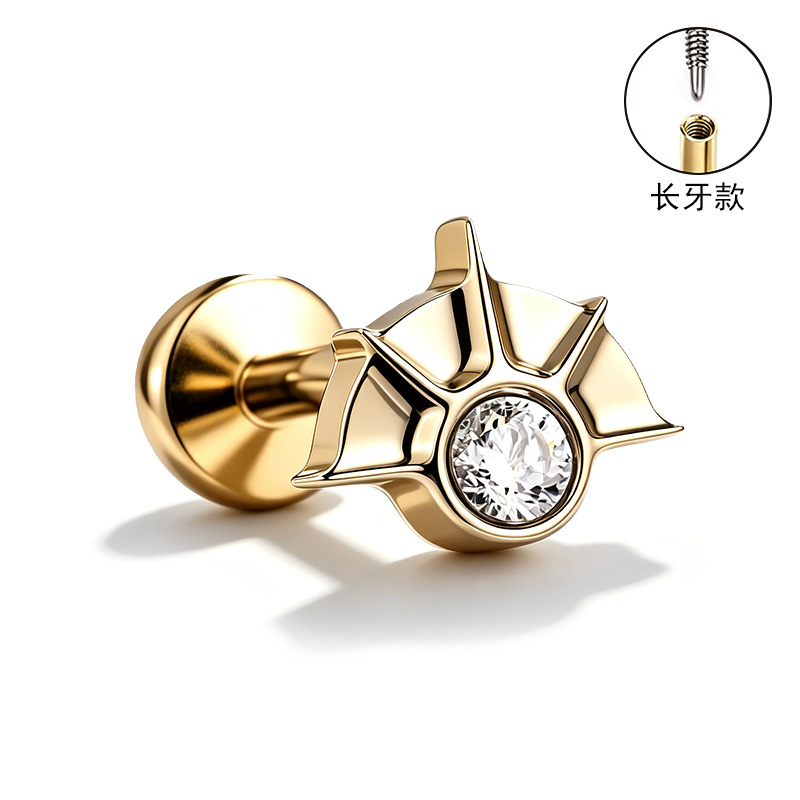 F136 Titanium Alloy Ear Studs, Carved Bone Studs, Long Tooth Style with Zirconia, Lip Studs, G23 Titanium Body Piercing Jewelry detail image 28