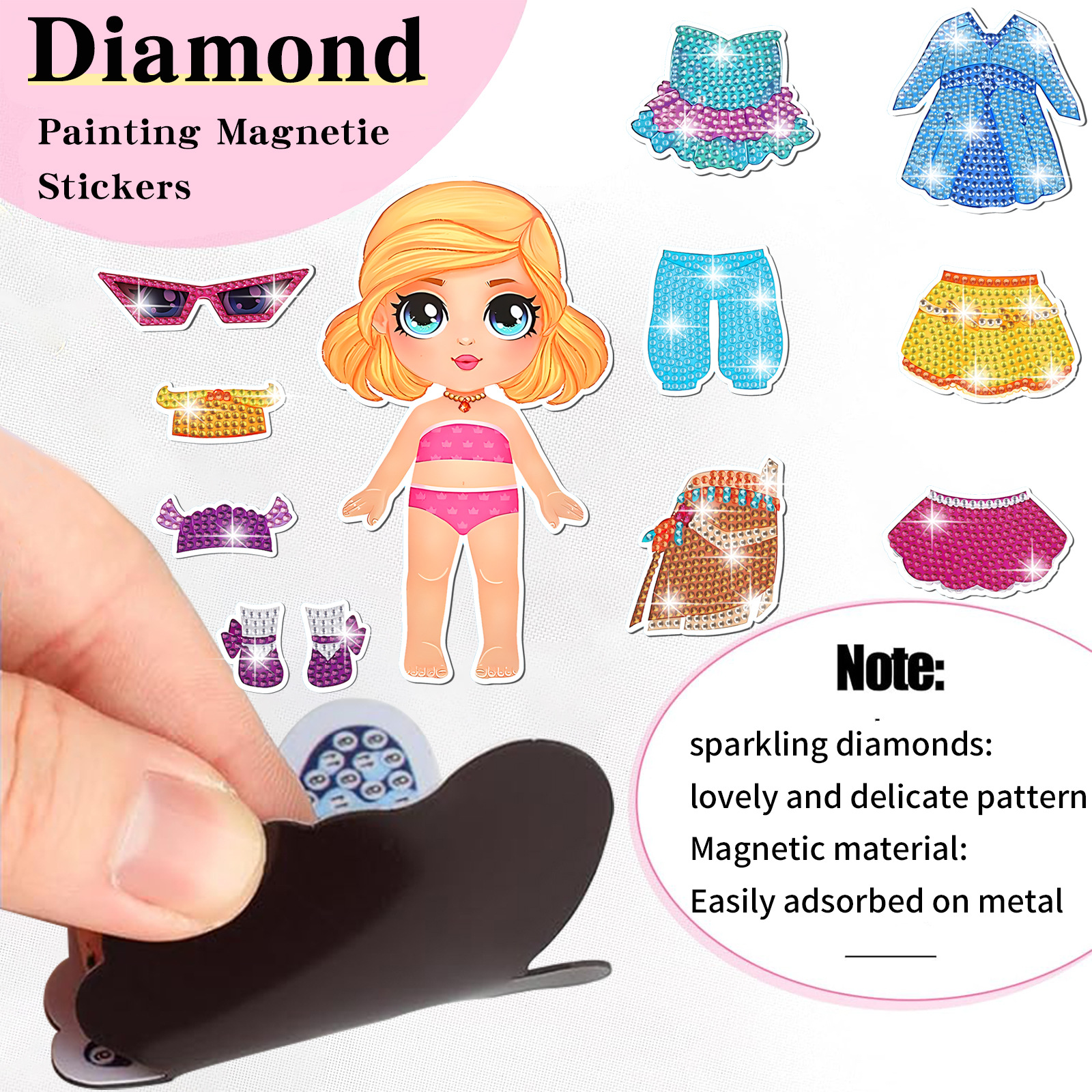 Muñeca encantadora trajes de dibujo de diamante de absorción pegatinas de refrigerador para niños DIY creativo mampostería pegatinas juguetes al por mayor