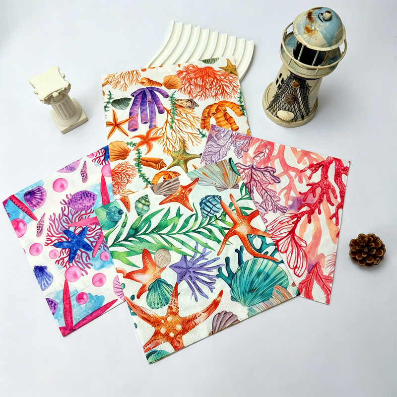 Fresh Coral Ocean Disposable Printed Napkins Cross-Border Summer Picnic Beach Party Decorative Napkins Wholesale