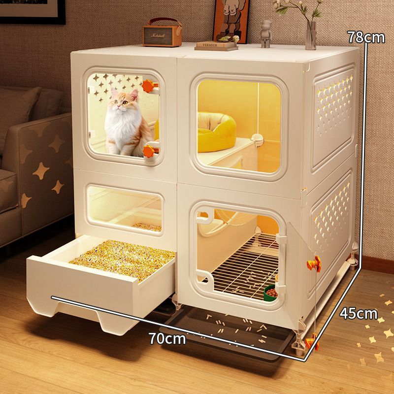 【砂防止設計】猫ケージ、猫ヴィラ、家庭用屋内トイレ一体型猫キャビネット、1部屋、1バスルーム、1リビングルーム|undefined