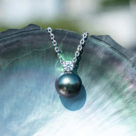 10K金大溪地天然海水珍珠项链11-12mm王妃款吊坠正圆强光跨境专供