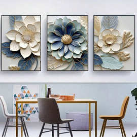 优雅蓝色金色花朵帆布海报印刷墙壁艺术图片用于客厅卧室家居装饰
