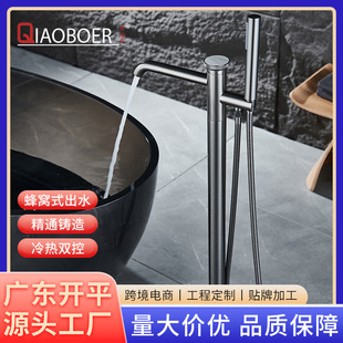 All-Copper Floor-Standing Bathtub Faucet Hotel Column Basin Wooden Bucket Basin Bath Hot and Cold Water Rain Shower Faucet Set