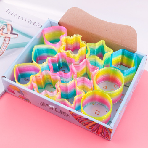 Elastic rainbow circle children's educational toy spring stacking circle kindergarten gift school stall supermarket hot sale