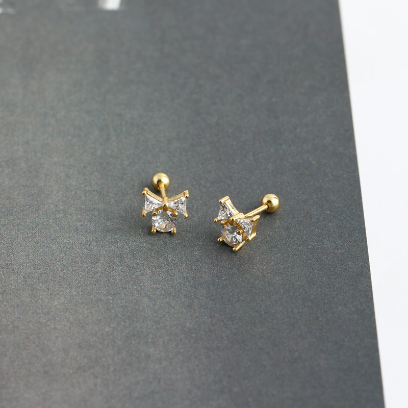 Fashion Bow Knot Sterling Silver Inlay Zircon Ear Studs 1 Pair