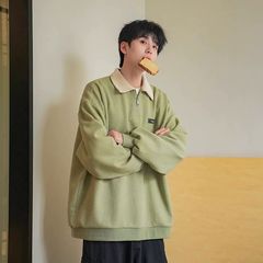 ポロシャツ男春秋日本系復古衝突色襟上着重ポンド学院風カジュアルゆったりコート
