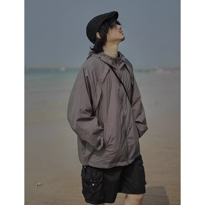 Summer hooded sun protection jacket, unisex, Japanese retro style, outdoor quick-drying thin design, couple jacket