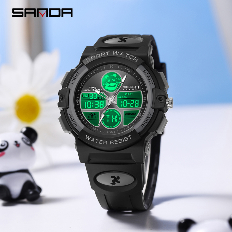Sanda Spaceman reloj electrónico multifuncional hombres y mujeres Moda Panda patrón impermeable reloj de hombre