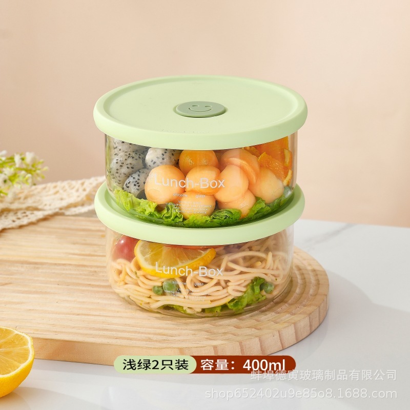 圆形玻璃保鲜盒大容量密封碗保鲜盒耐热微波炉加热保鲜收纳泡面盒|undefined