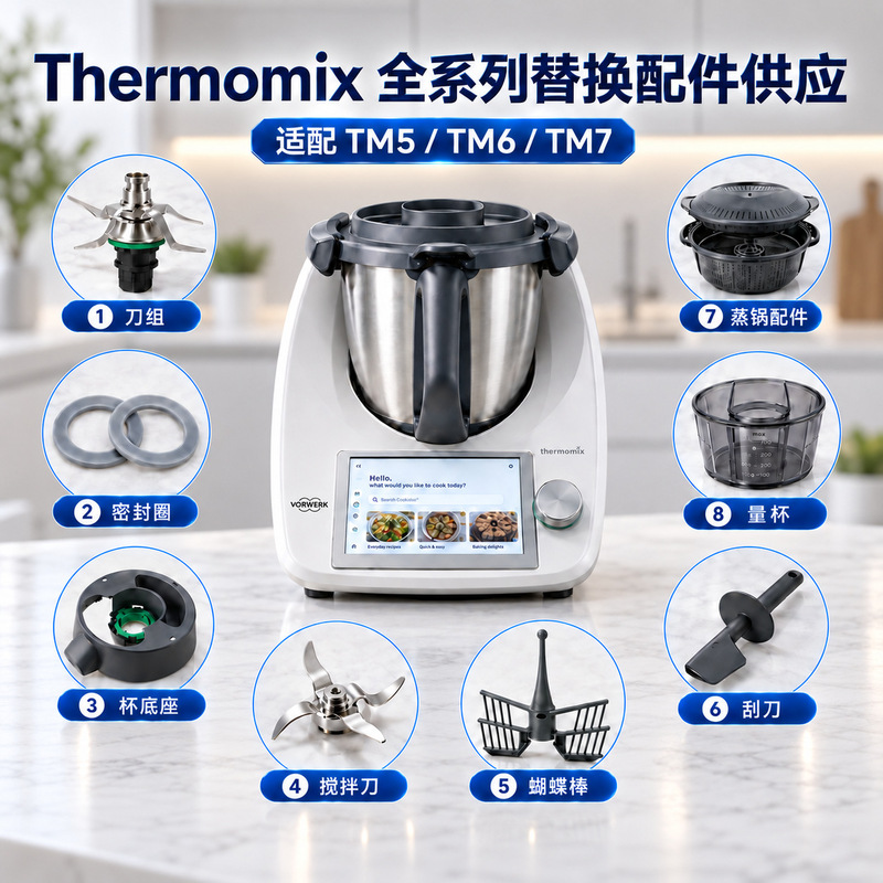 Thermomix food processor replacement blade set TM5 TM6 TM7 compatible blade head sealing ring butterfly rod Thermomix food processor replacement blade set TM5 TM6 TM7 compatible blade head sealing ring butterfly rod