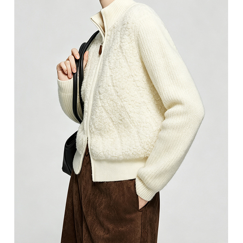 【GH Order】Wool Stand Collar Double Zipper Knit Cardigan, Old Money Lambswool, Regular Shoulder, Loose Fit, Layered Sweater 【GH Order】Wool Stand Collar Double Zipper Knit Cardigan, Old Money Lambswool, Regular Shoulder, Loose Fit, Layered Sweater